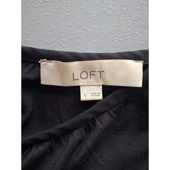 Ann Taylor LOFT Black Lace Sleeve Blouse Small Boho Chic Top Rayon Casual - Picture 4 of 9